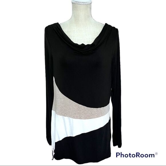 White House Black Market draping neckline color blocking long sleeve tunic top - Picture 6 of 7